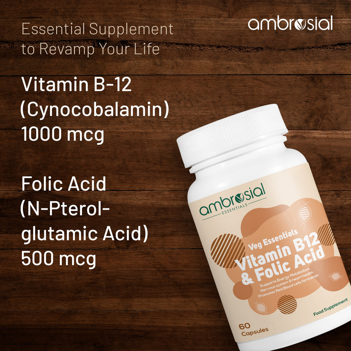 Buy Ambrosial Vitamin B12 & Folic Acid Supplement for Energy