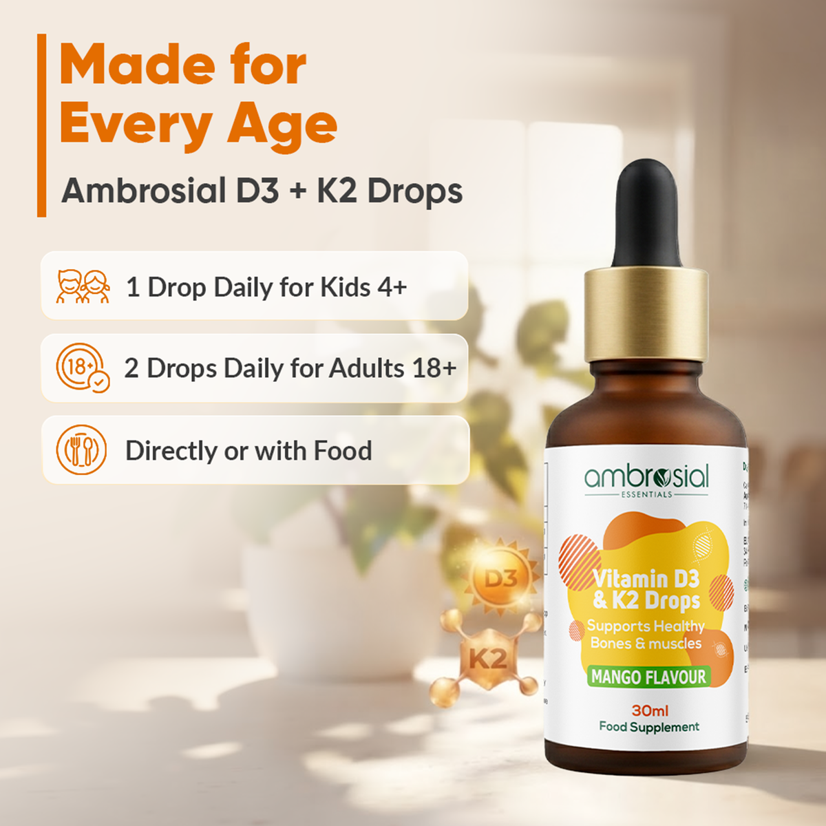 Ambrosial Vitamin D3 & K2 Drops 